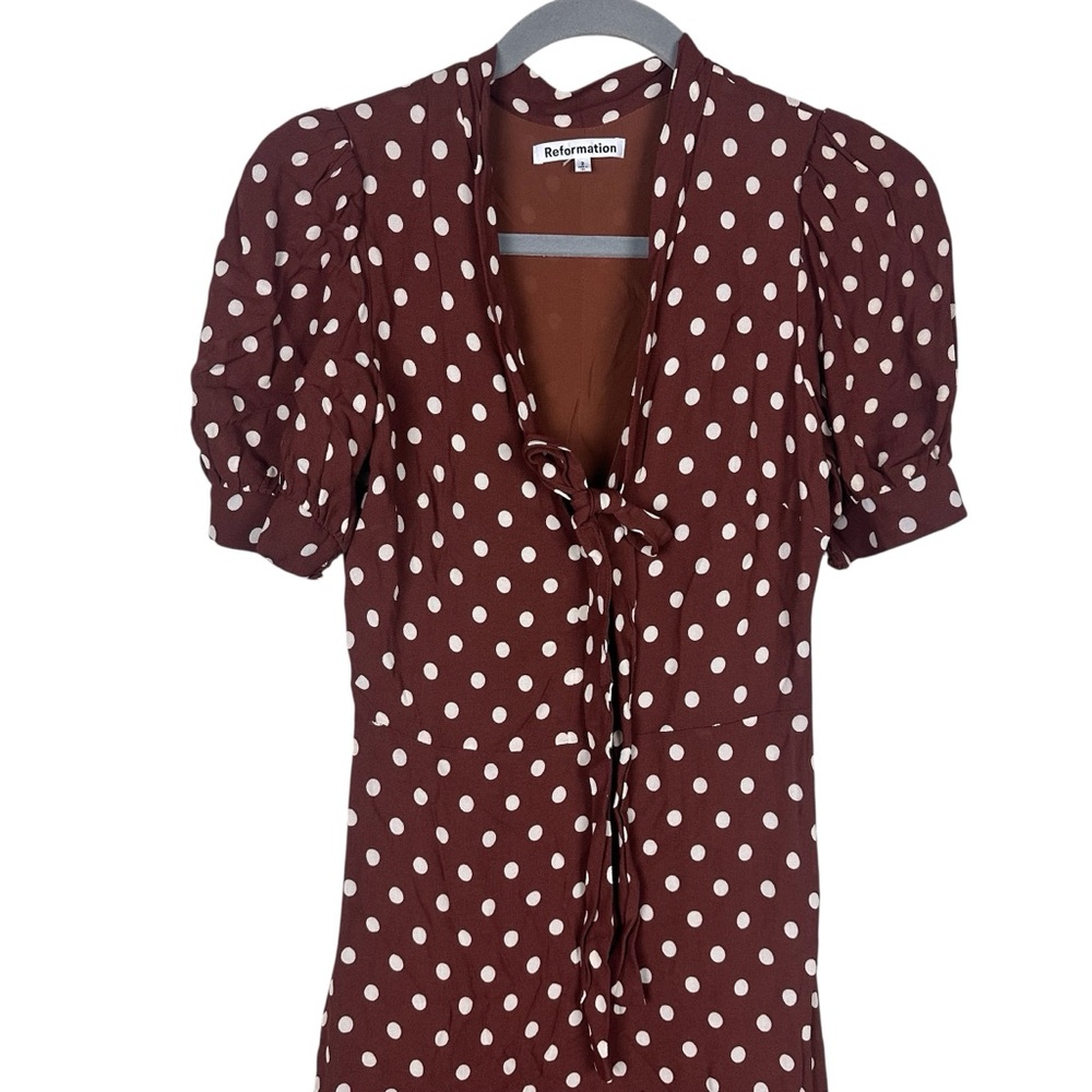 Reformation Reeds Au Lait Brown Polka Dot Midi Dress - Picture 4 of 9